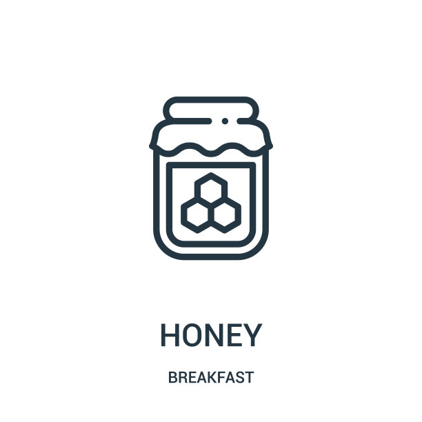 蜂蜜图标向量从早餐收集。细线蜂蜜轮廓图标矢量插图。图片下载