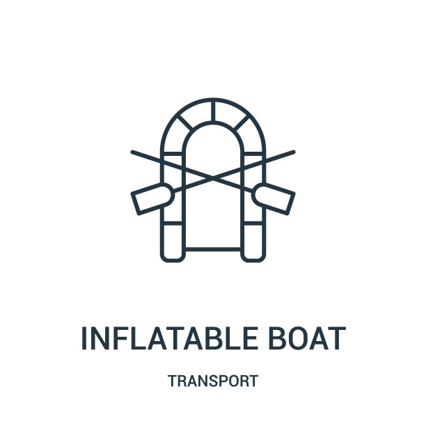 充气船图标矢量从运输收集。细线充气船轮廓图标矢量插图。图片下载