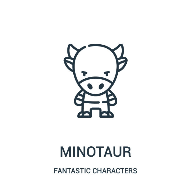 牛头怪图标矢量从神奇的人物集合。细线牛头人轮廓图标矢量插图。图片下载