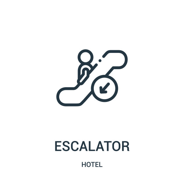 自动扶梯图标向量从酒店集合。细线自动扶梯轮廓图标矢量插图。图片下载