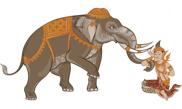 大象以泰国传统绘画为载体图片下载