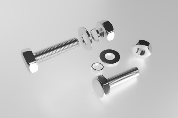 螺栓，螺母，垫圈，种植者。三维渲染图片下载