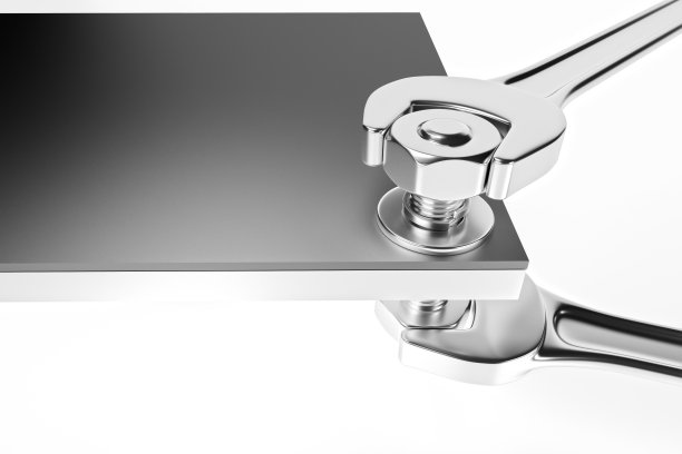 带螺栓和螺母的扳手。三维渲染图片下载