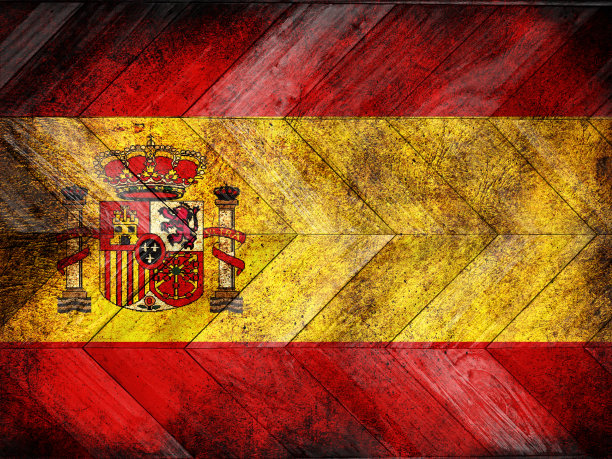 脏兮兮的拼花地板上画着西班牙国旗图片下载