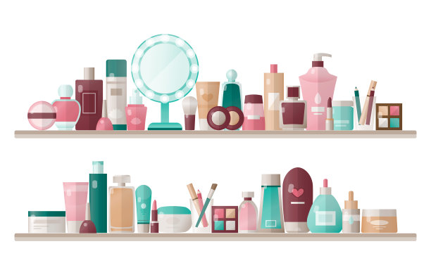 架子上的化妆品孤立在白色背景图片下载