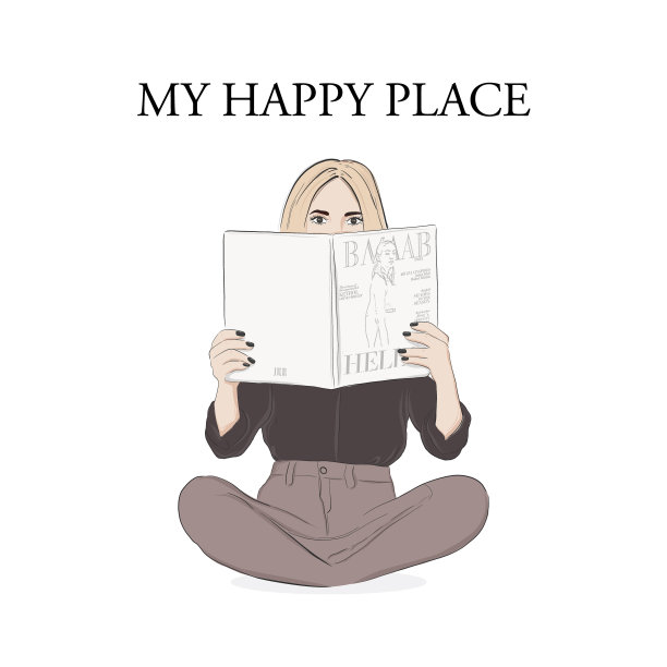 年轻女子阅读杂志矢量插图。现代手绘艺术。周末放松打印。图片下载