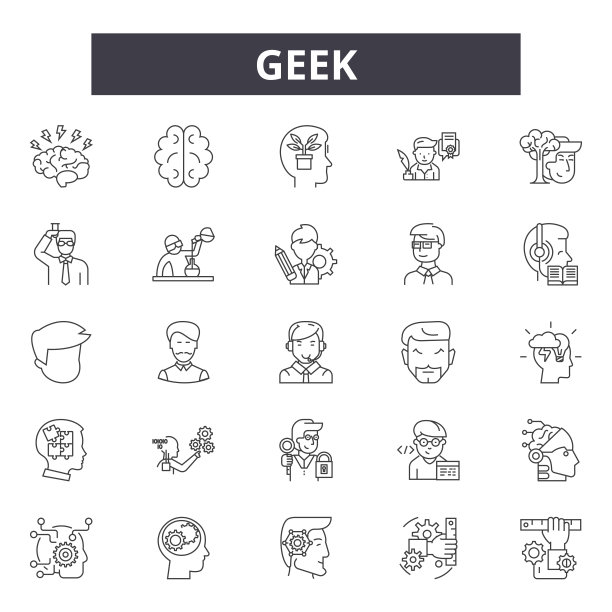 极客线图标，符号集，矢量。极客的轮廓概念，插图:极客，denerd，智能，眼镜，标志图片下载