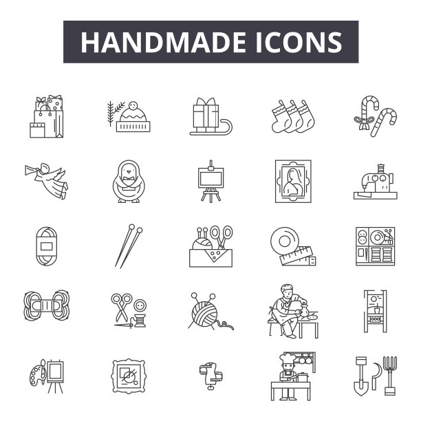 手工线图标，标志设置，向量。手工勾勒概念，插图:手工，工艺，手工，缝纫图片下载