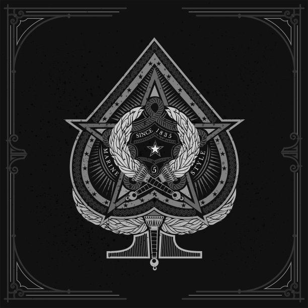 黑桃a，黑桃a中间有大星，黑桃a里面有两个火炬十字图片下载