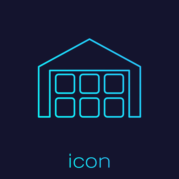 绿松石仓库线图标孤立在蓝色背景。矢量图图片下载