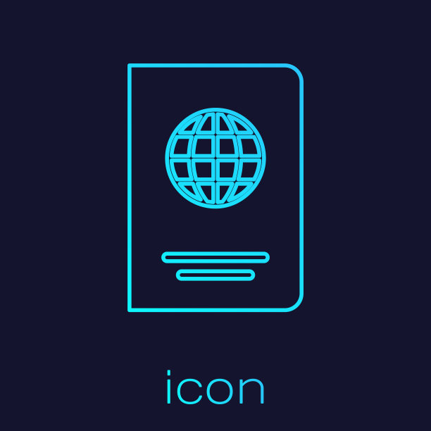 绿松石护照与生物识别数据线图标隔离在蓝色背景。身份证明文件。矢量图图片下载