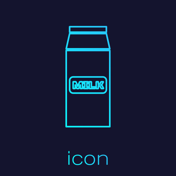 绿松石纸包装的牛奶线图标孤立在蓝色背景。奶包的迹象。矢量图图片下载