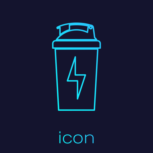 绿松石健身振动筛线图标孤立在蓝色背景。运动摇瓶与盖子的水和蛋白质鸡尾酒。矢量图图片下载