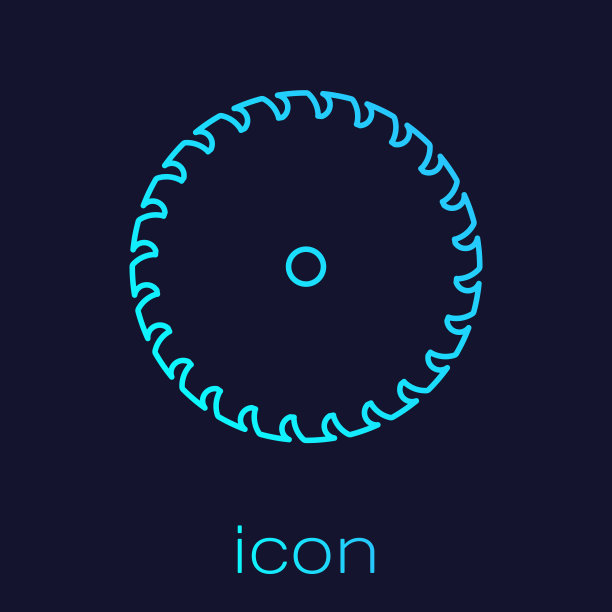 绿松石圆形锯片线图标孤立在蓝色背景上。看到车轮。矢量图图片下载