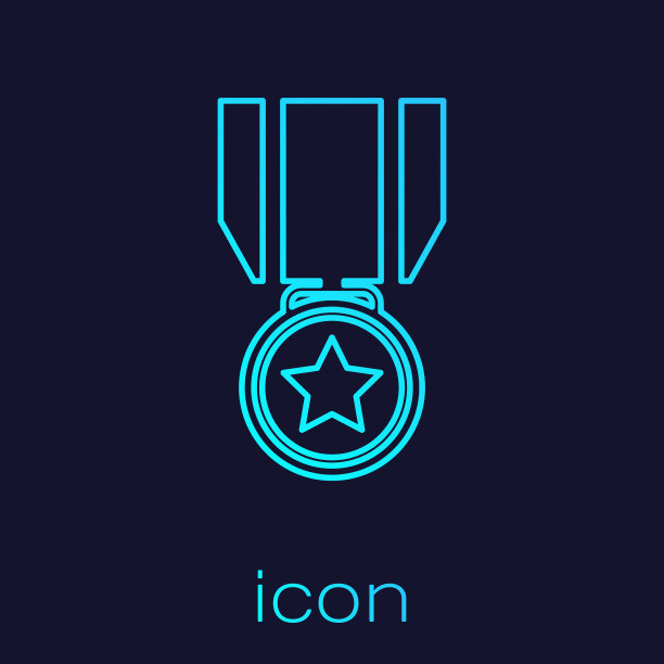 绿松石奖章与星线图标孤立在蓝色背景。冠军成就的迹象。奖奖章。矢量图图片下载