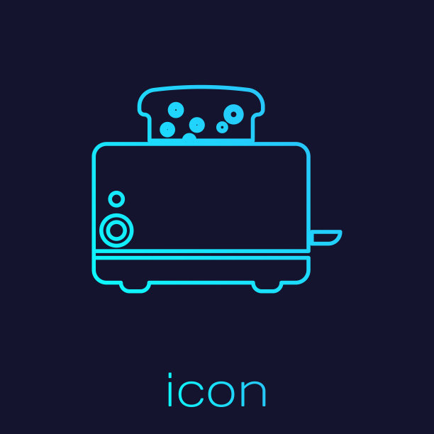 绿松石烤面包机与面包线图标孤立在蓝色背景。矢量图图片下载