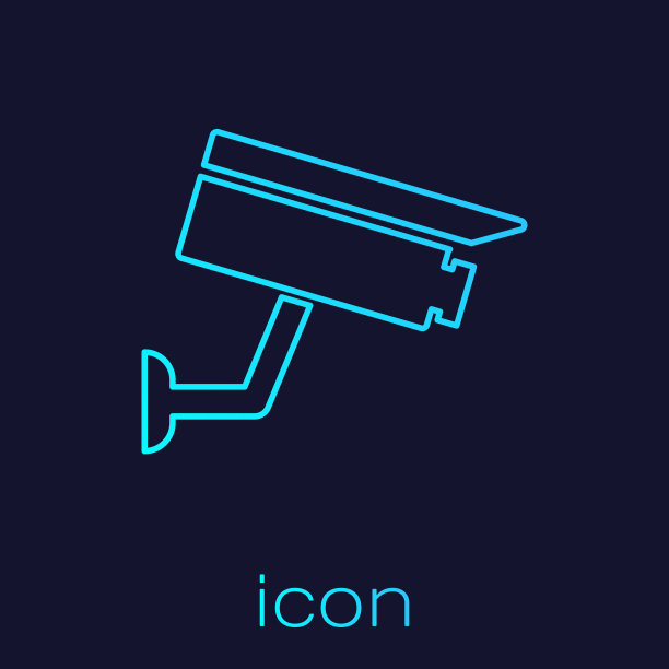 绿松石安全摄像头线图标孤立在蓝色背景。矢量图图片下载