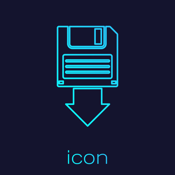 绿松石软盘备份线图标隔离在蓝色背景。软盘的迹象。矢量图图片下载