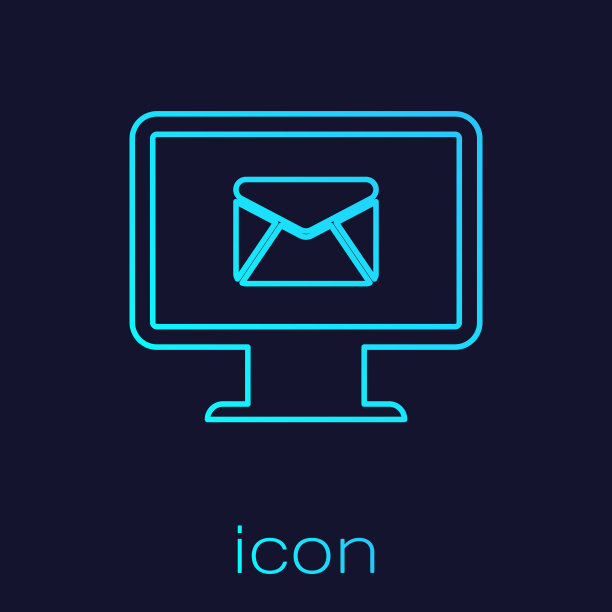 绿松石电脑显示器和信封，新消息，邮件，电子邮件线图标隔离在蓝色背景。用于电子邮件时事通讯，标题，博客文章。矢量图图片下载
