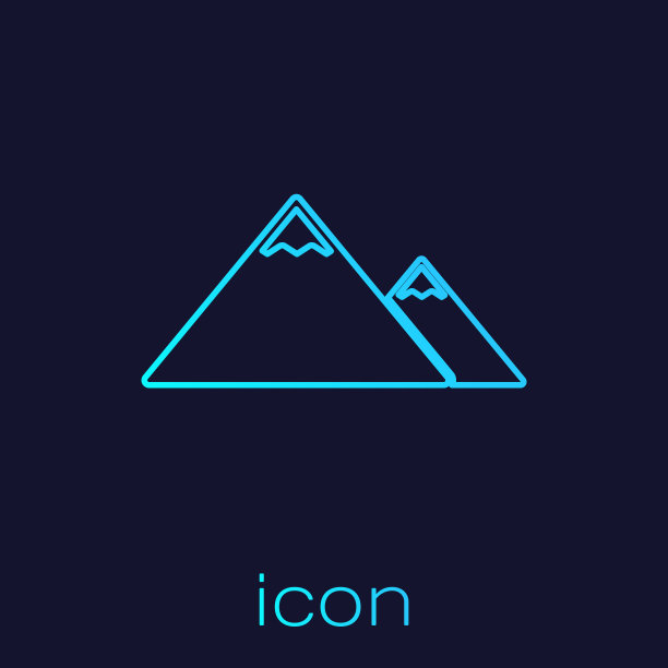 绿松石山线图标孤立在蓝色背景。象征胜利或成功的概念。矢量图图片下载