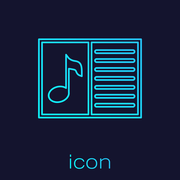 绿松石音乐书与备注线图标孤立在蓝色背景。五线谱乐谱。笔记笔记。矢量图图片下载