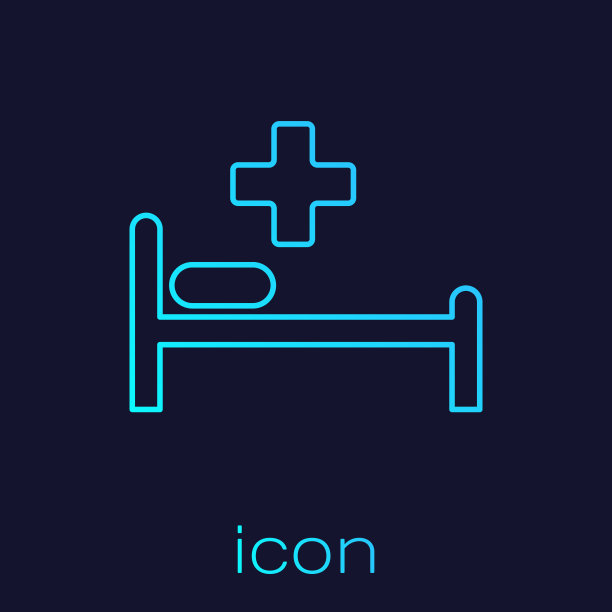 绿松石医院病床与医疗象征的紧急-星的生命线图标孤立在蓝色的背景。矢量图图片下载