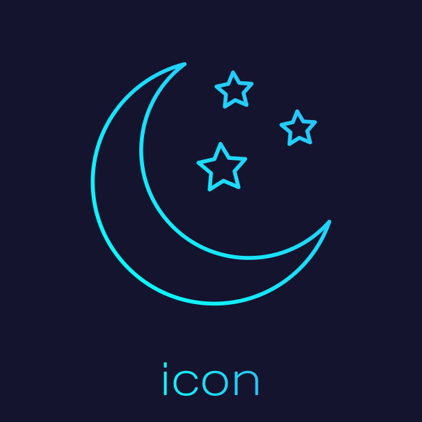 绿松石月亮和星星线图标孤立在蓝色背景。矢量图图片下载