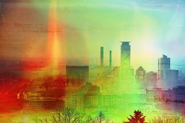 超现实色彩的天际线城市背景图片下载