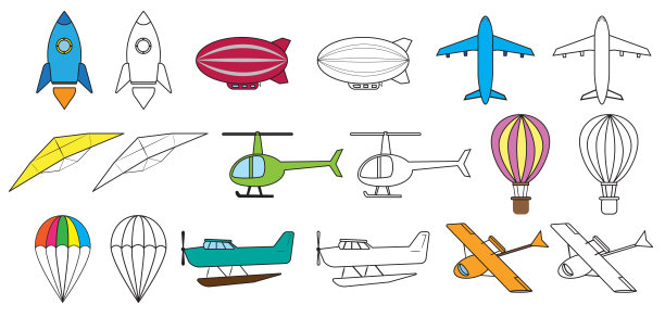 航空运输集和着色书。矢量图图片下载