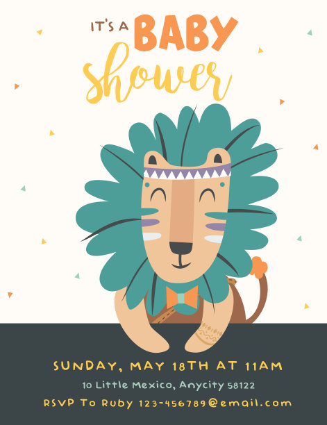 宝宝派对邀请卡与卡通部落动物。矢量图-矢量图片下载