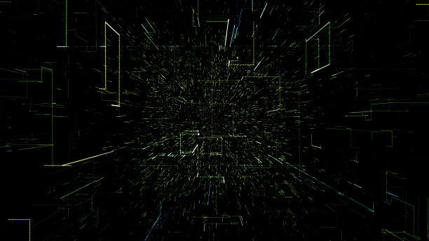 绿色抽象虚拟空间。3d插图飞行通过数字数据隧道。图片下载