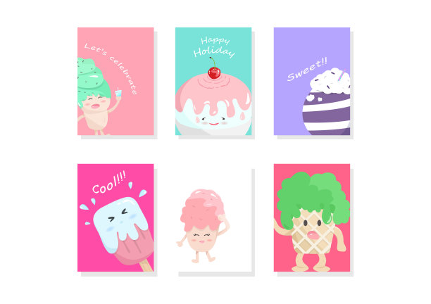 甜点卡通，问候，封面，模板，卡片，粉彩可爱的庆祝节日派对背景A4布局平面设计矢量插图图片下载