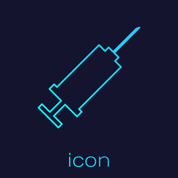 绿松石注射器线图标隔离在蓝色背景。注射疫苗，接种疫苗，注射，流感疫苗。医疗设备。矢量图图片下载