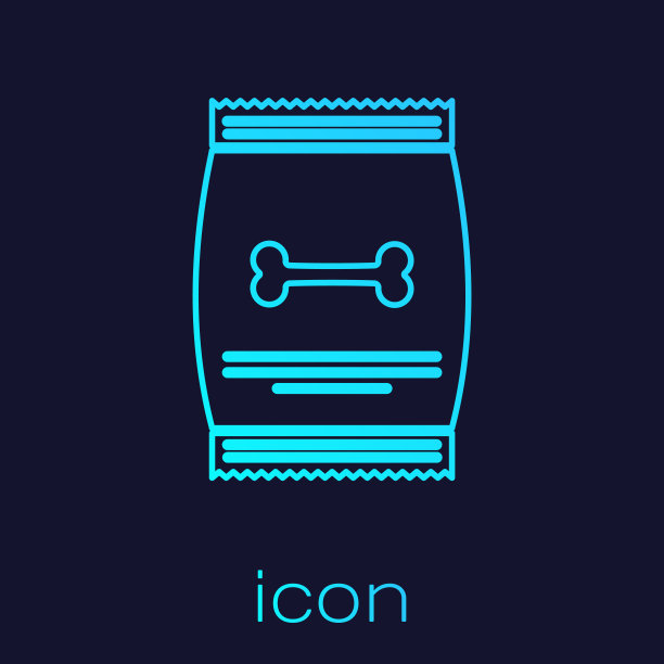 绿松石食品袋宠物线图标隔离在蓝色背景。动物的食物。狗骨头的迹象。宠物食品包装。矢量图图片下载