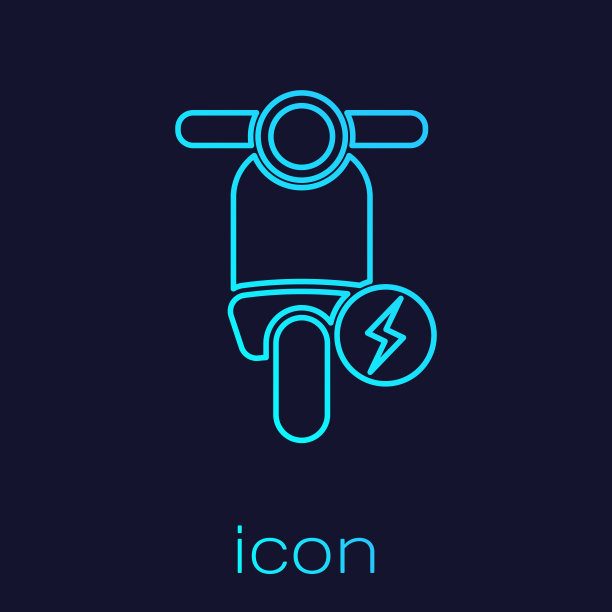 绿松石电动滑板车线图标孤立在蓝色背景。矢量图图片下载