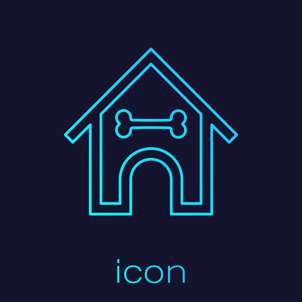 绿松石狗屋和骨线图标孤立在蓝色背景。狗窝。矢量图图片下载