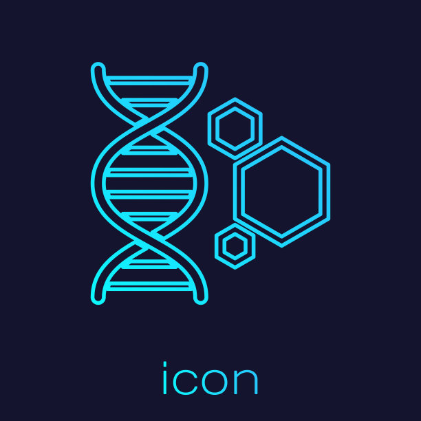 绿松石基因工程线图标孤立在蓝色背景。DNA分析，基因测试，克隆，亲子鉴定。矢量图图片下载