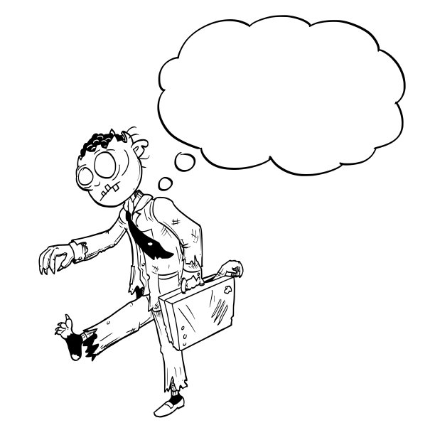 卡通插图或画疯狂万圣节僵尸商人与空的讲话气泡图片下载