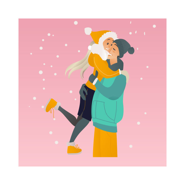 矢量素描爱好者拥抱行走在冬天图片下载