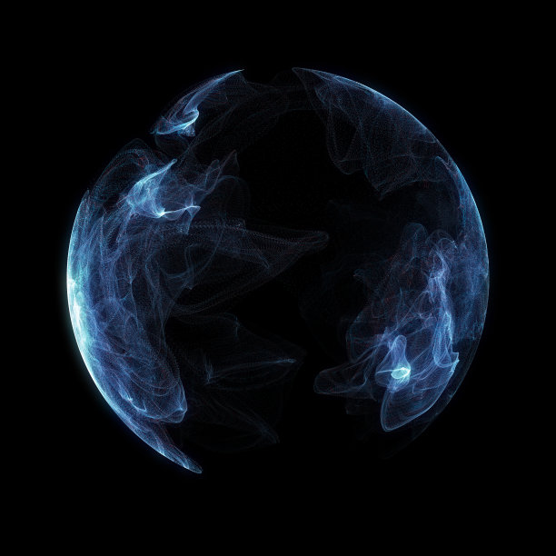 抽象粒子球，科学背景。虚拟流大二进制数据可视化。图片下载