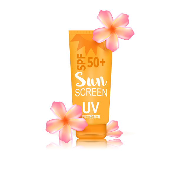 防晒霜与鸡蛋花图标插图图片下载