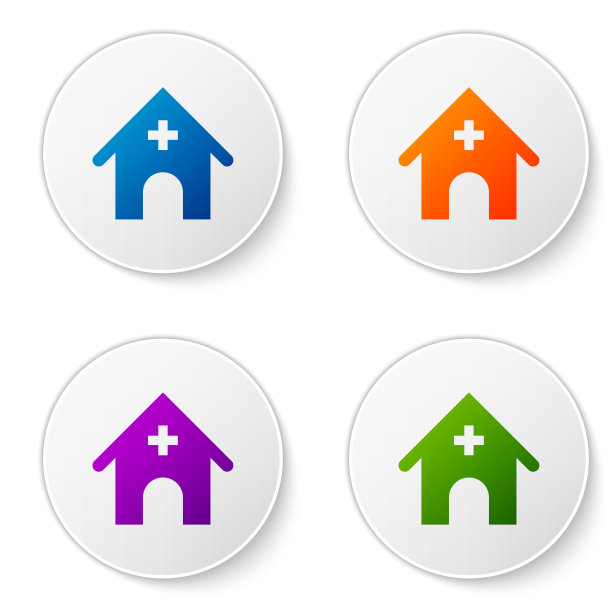 彩色兽医医院，诊所或宠物商店的动物图标孤立在白色背景。兽医或兽医诊所。在圆形按钮中设置图标。矢量图图片下载