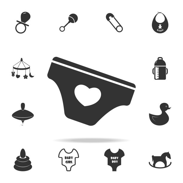 婴儿内裤图标。一套儿童和婴儿玩具图标。网络图标优质的图形设计。标志和符号集合，简单的网站图标，网页设计图片下载