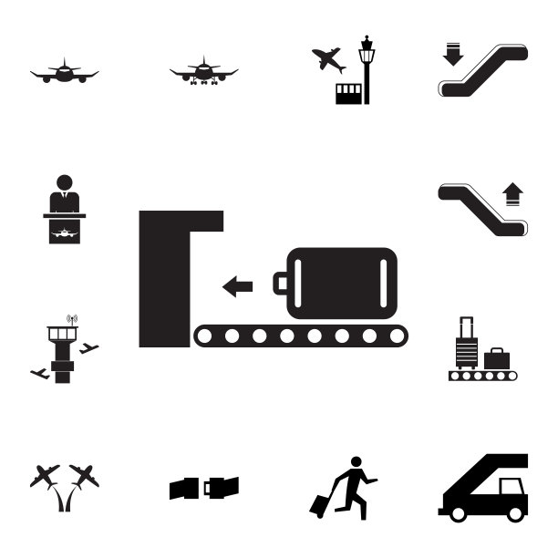 行李检查图标。一组机场元素图标。优质航空平面设计图标收集网站，网页设计，移动应用程序图片下载