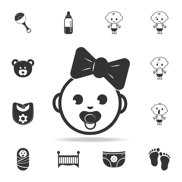 快乐的小女孩，网络偶像。一套儿童和婴儿玩具图标。网络图标优质的图形设计。标志和符号集合，简单的网站图标，网页设计图片下载