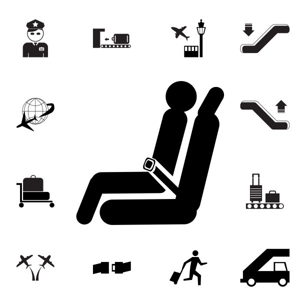 乘客座位飞机图标。一组机场元素图标。优质航空平面设计图标收集网站，网页设计，移动应用程序图片下载