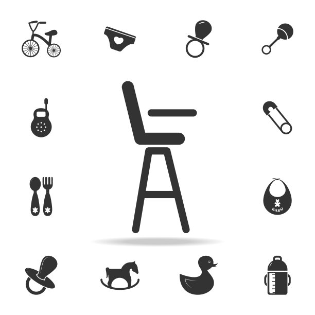婴儿高椅图标。一套儿童和婴儿玩具图标。网络图标优质的图形设计。标志和符号集合，简单的网站图标，网页设计图片下载