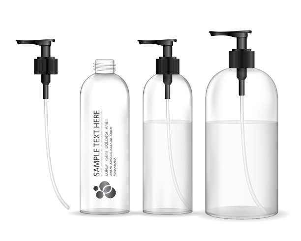 化妆品塑料瓶与黑色分配器泵(透明)。图片下载