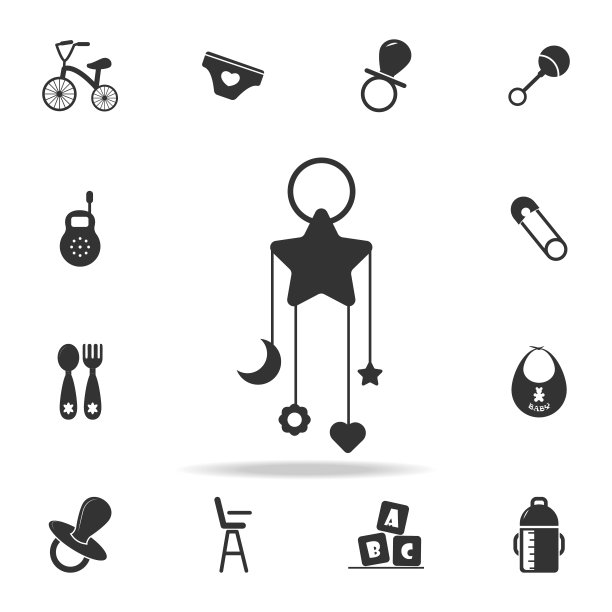 婴儿床旋转木马图标。一套儿童和婴儿玩具图标。网络图标优质的图形设计。标志和符号集合，简单的网站图标，网页设计图片下载