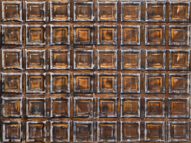 破旧锈迹斑斑的墙板，表面粗糙，方砖花纹。图片下载